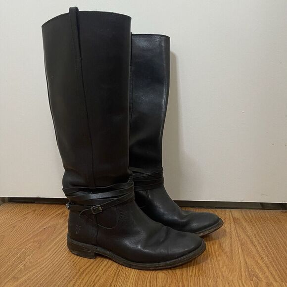 FRYE Leather Black Knee high Riding Western country boots US 7 -77754 4003 - Picture 1 of 12